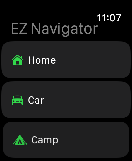 EZ Navigator waypoint choices on Apple Watch
